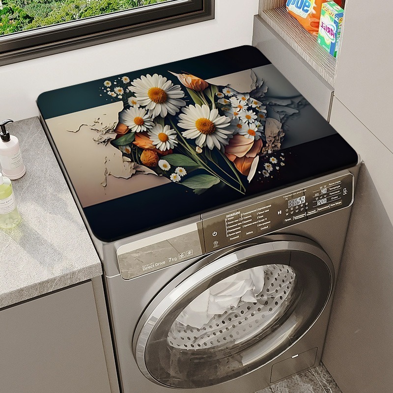 3D花卉硅藻泥洗衣机盖垫吸水速干防尘罩家用炉灶盖垫防滑防尘软垫|undefined