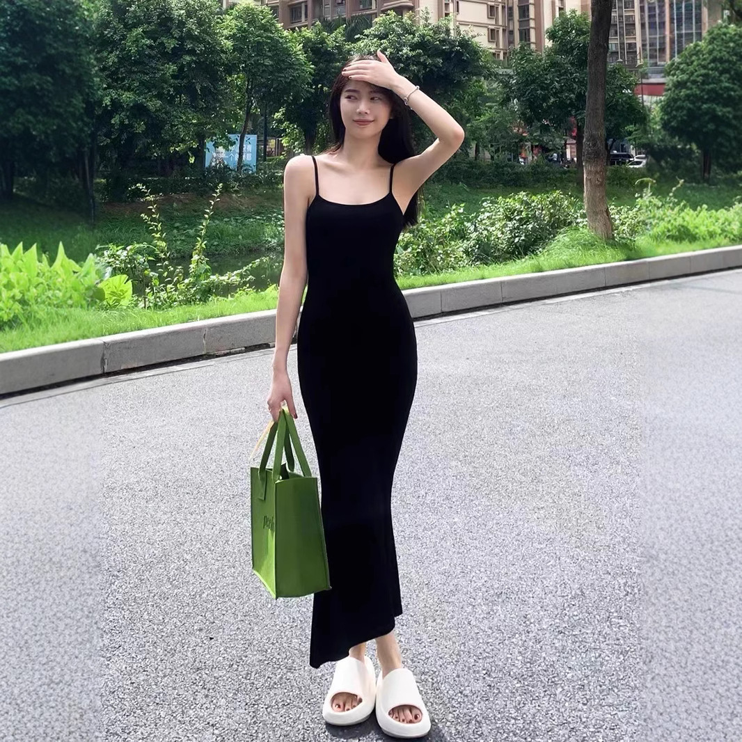 모달 서스펜더 드레스 여성 속옷 2022 여름 시즌 가슴 패드가 내장된 새로운 슬림 허리 롱 스커트