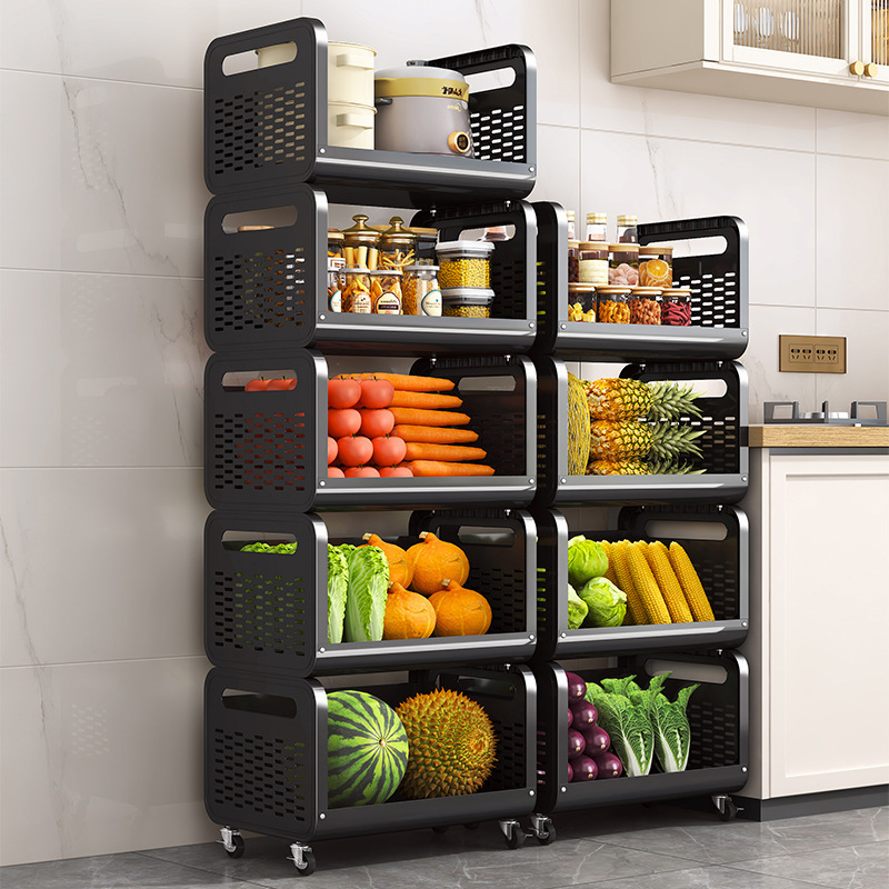 Cesta de cocina estante de almacenamiento de vegetales multicapa estante de almacenamiento de frutas y verduras domésticas carro pequeño móvil