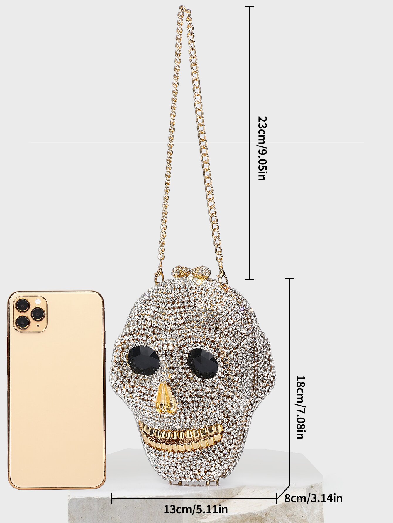 Streetwear Style Square Shape Pu Leather Skull Evening Bags