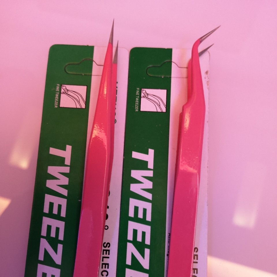 厂家直销高精密嫁接睫毛不锈钢镊子美妆工具美容美甲粉红弯直镊子