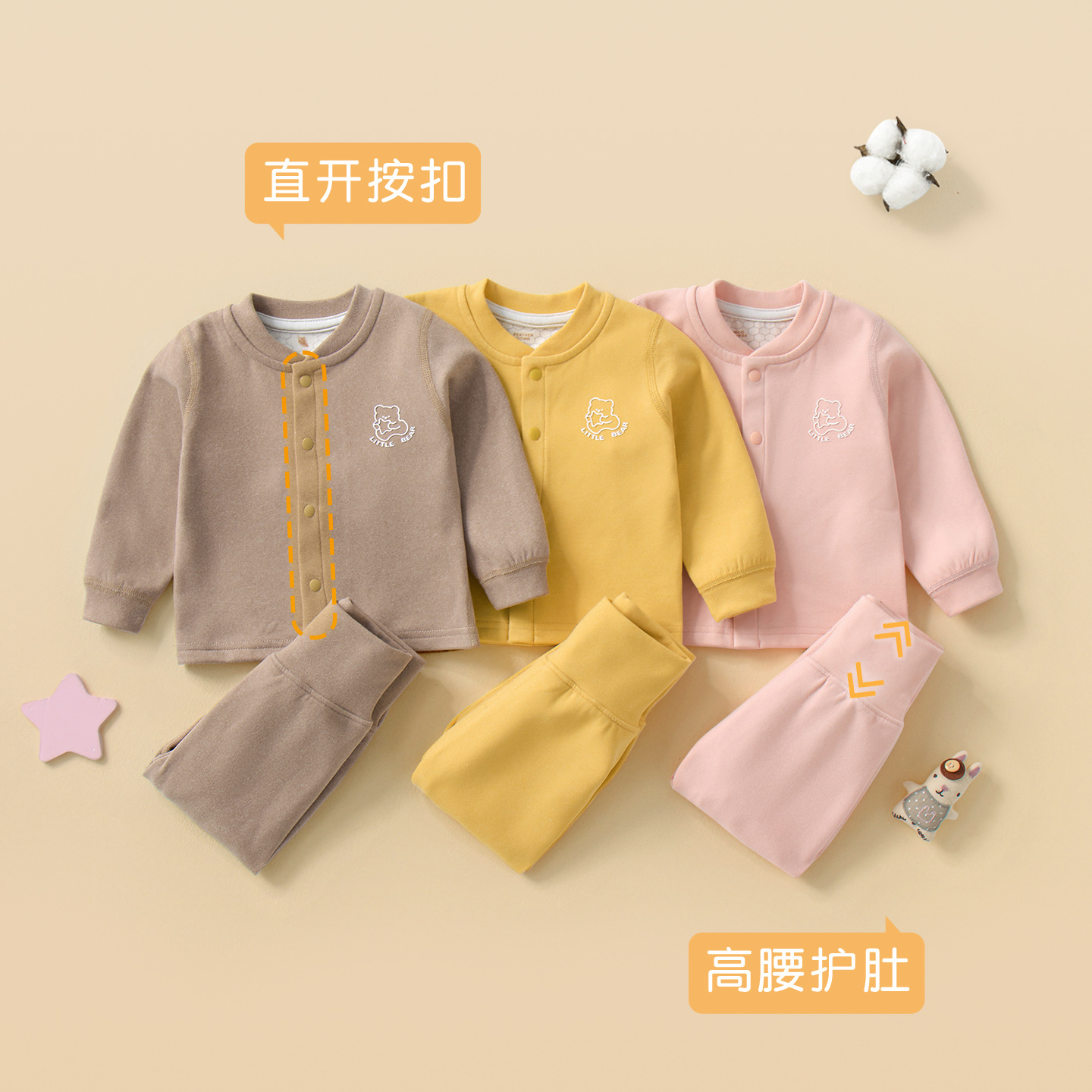Baby calentamiento ropa interior set otoño invierno niños cintura alta abdomen niños niñas bottom split baby chaqueta de otoño pantalones de otoño