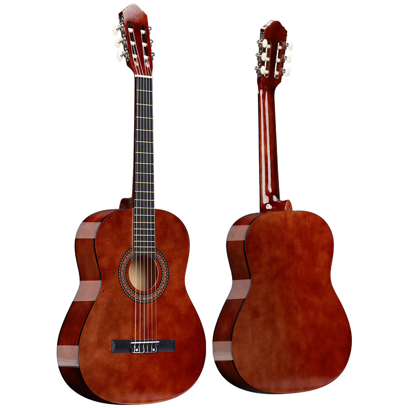 Fábrica de guitarra clásica al por mayor de 39 pulgadas guitarra brillante pulida de madera de tija de entrada guitarra principiante jitta piano de práctica