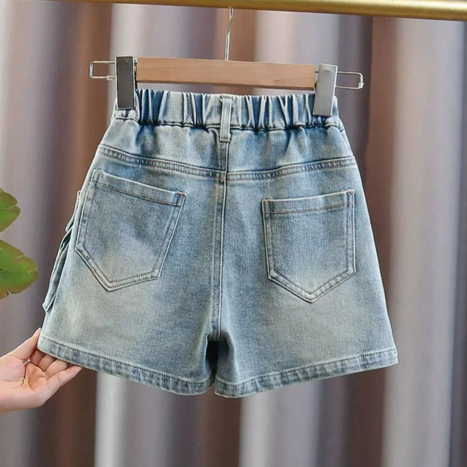Nuevos pantalones de verano de comercio exterior de niñas jeans pantalones de calles rojos de niños pantalones cortos de calles de niños pantalones calientes