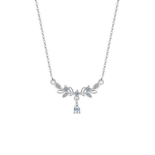 Titanium Steel Water Drop Ear of Wheat Necklace for Girls, Lightweight Luxury Osmanthus Branch Design, Elegant Clavicle Chain, Same Style as Xiaohongshu (Little Red Book), Necklaces