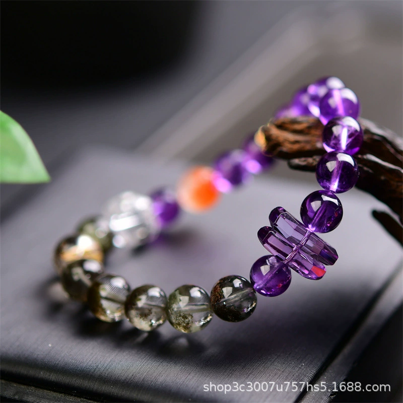 Natural Amethyst Green Ghost Mixed Colored Treasure Women's Bracelet DIY Personal Treasure Making Souvenir with Appraisal Certificate