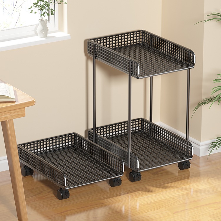 Host Bracket Desktop Computer Main Case Bracket Base Storage Rack Two-Layer Iron Storage Rack with Wheels Removable