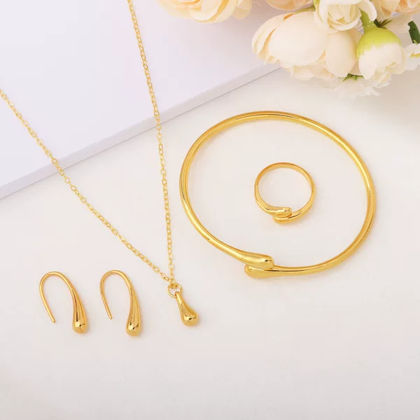 Cross-Border Water Drop Necklace Jewelry Set, Open Bracelet, Earrings, Ring, Four-Piece Set, Angel's Tear Pendant Accessories