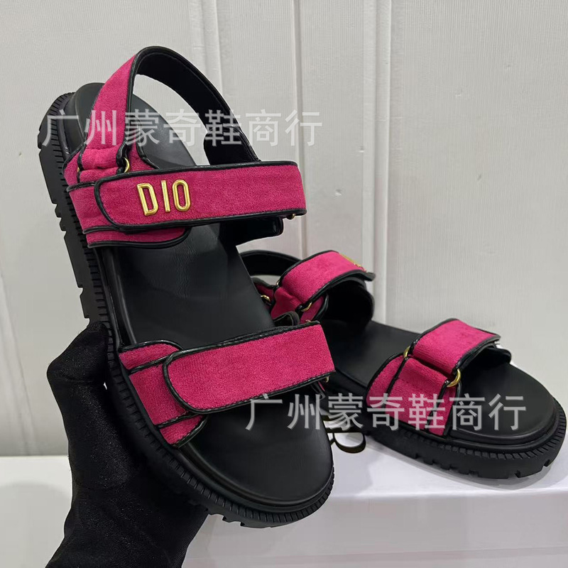 外穿欧美厚底凉鞋女25春夏新款一字带魔术贴休闲百搭字母D家拖鞋|undefined