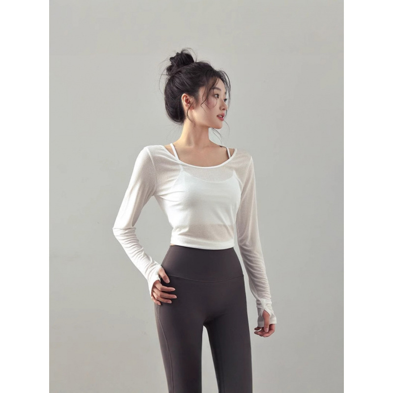 Long-Sleeved T-Shirt Sexy Sexy Yoga Wear Blouse Backless Beautiful Back Strap Pilates Training Outer Wear Work Clothing Top