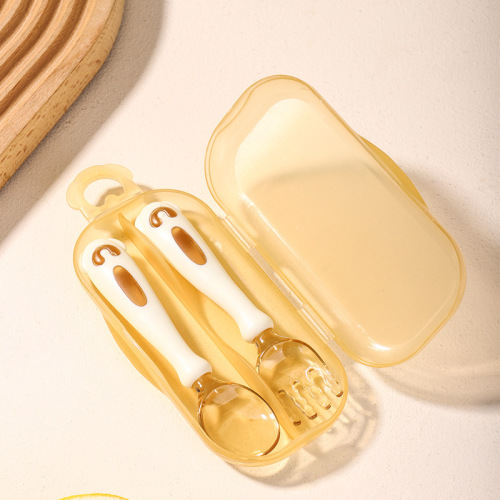 Baby spoon, high-looking, bendable training fork and spoon set, baby food spoon, children's tableware, mother and baby supplies