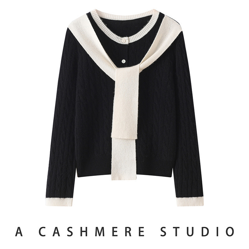 Light yellow cashmere knit cardigan for women, featuring a French twist design, a new spring/autumn 2026 collection with a flowing, flowing style