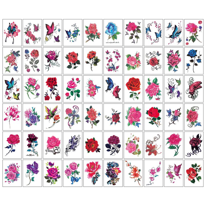 Cross-Border New Style Flower Butterfly Simulation Durable Scar-Covering Clavicle Sexy Tattoo Rose Temporary Tattoo Sticker