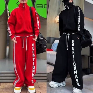 春季新款冰裂纹字母休闲套装男士潮牌时尚百搭立领卫衣卫裤一整套