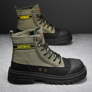 Martin Boots Men's High-top 2024 Spring New Thick-soled Canvas Casual Boots Men's Workwear All-match Motorcycle Ankle Boots