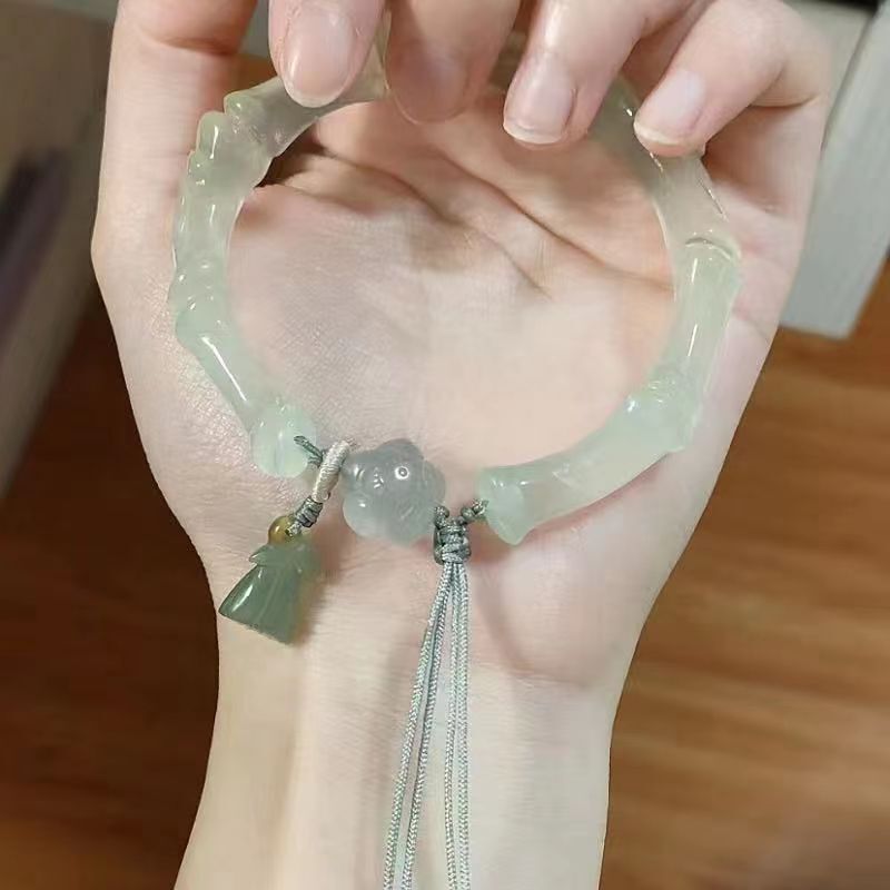[Yizhu Beauty] Lotus Hanging Lotus Chinese Style Bamboo Bracelet for Women 2024 New Popular Retro Tassel Bracelet