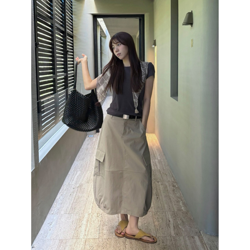 【Special Offer, No Returns or Exchanges】Outdoor Workwear Style Skirt with Drawstring Hem, Casual Mid-Length Skirt, Thirteen Lines Spring 1572 【Special Offer, No Returns or Exchanges】Outdoor Workwear Style Skirt with Drawstring Hem, Casual Mid-Length Skirt, Thirteen Lines Spring 1572