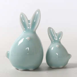 帝儒青瓷玉兔茶宠摆件精品可养陶瓷创意功夫茶具配件母子兔茶玩