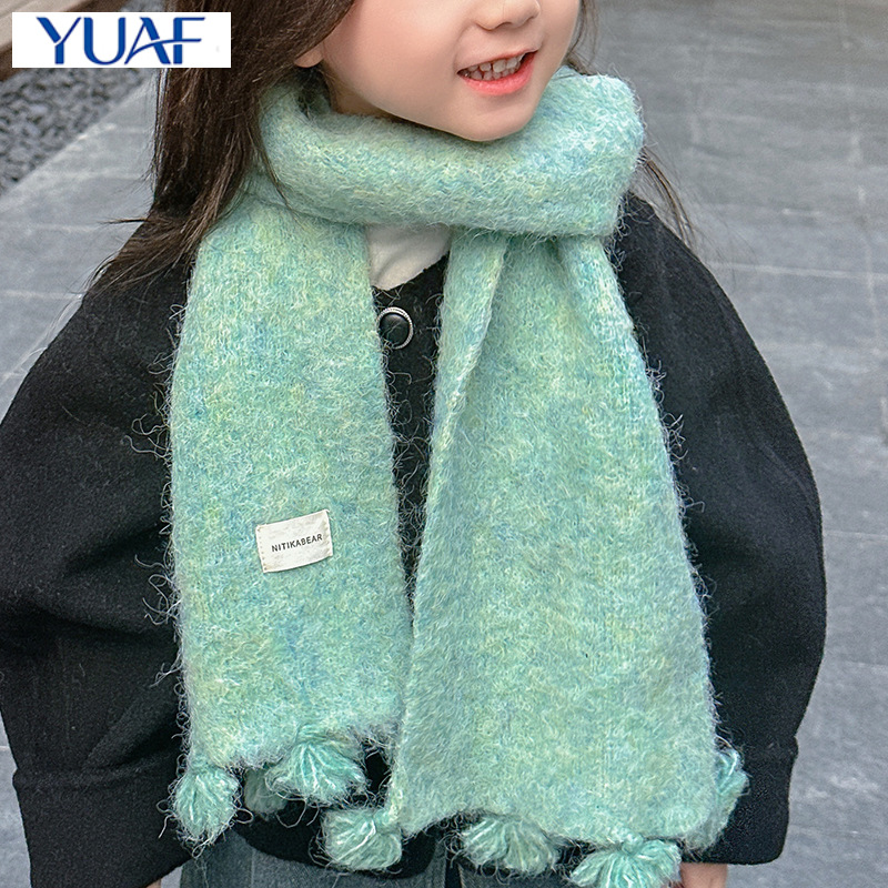 Ins Kidsren's Pure Color Knitted Scarf Small Fresh Simple Versatile Boys and Girls Autumn and Winter Style Plush Warm Scarf