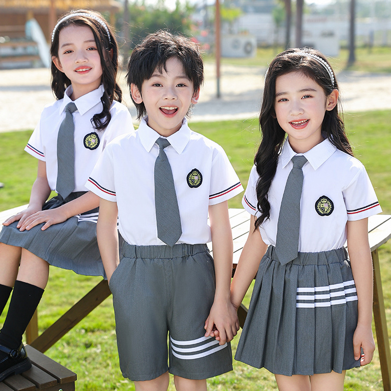 Summer school uniform set for primary school students, kindergarten children's school uniform, two-piece set for boys and girls, performance set for the Dragon Boat Festival