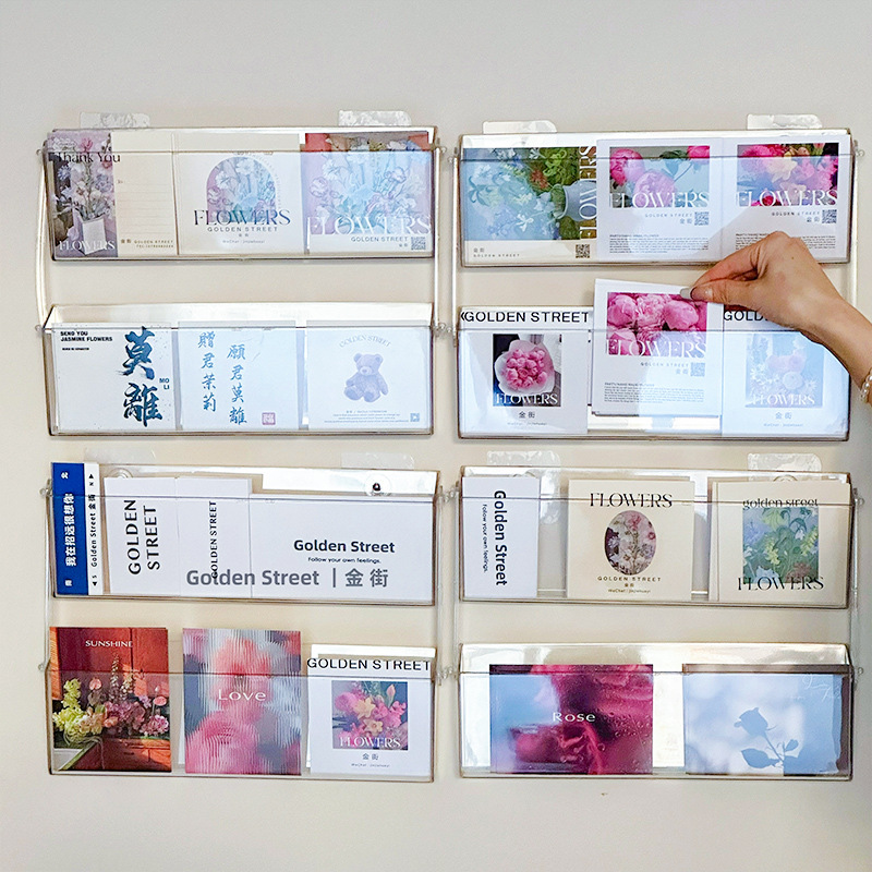 Tarjetas acrílicas transparentes almacenamiento de tarjetas de pared estante de visualización de almacenamiento caja de almacenamiento florista material estante de tarjetas materiales floral