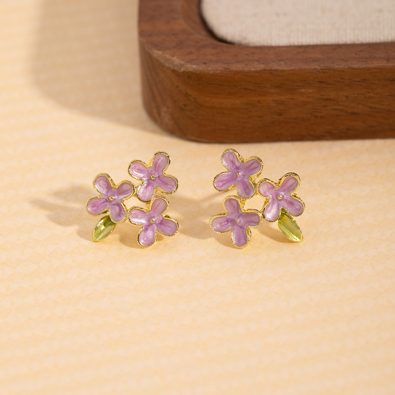 銀針森系の甘いピンクの花のピアスの小衆のデザインの高級感のイヤリングの清新なフランスのリゾート風の耳飾り|undefined