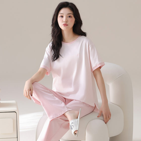 2025 new cool feeling modal pajamas women's summer short sleeve trousers suit sweet style women's home clothes can be worn outside