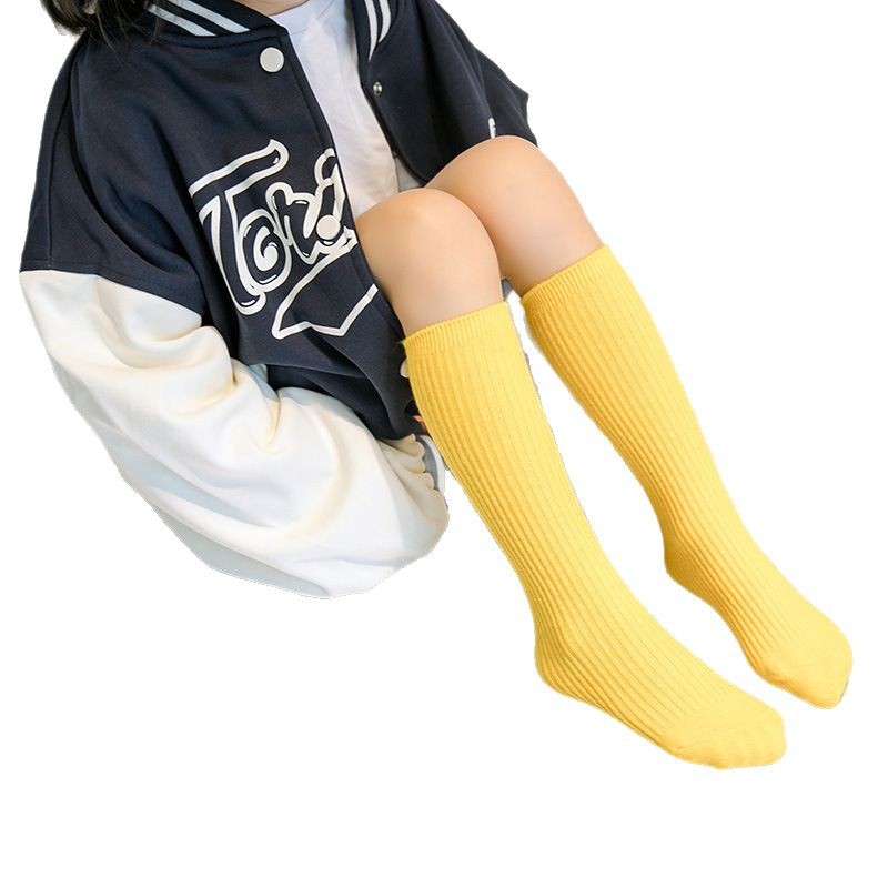 Calcetines de baile infantiles de colores brillantes, calcetines largos de color sólido para niños y niñas, calcetines hasta la pantorrilla de doble aguja, calcetines largos rectos al por mayor.