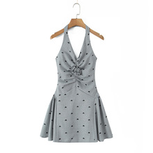 8114-25冬季新款 法式复古甜辣小香风植绒蝴蝶立体花朵吊带连衣裙