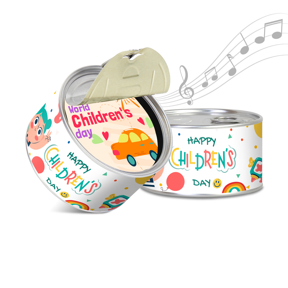 海歌罐头创意礼品 DIY图案定制相框音乐盒 跨境儿童节礼品货源