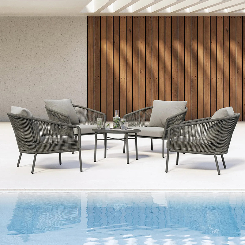 Nórdico ocio al aire libre tejido de ratán sofá al aire libre diseñador villa patio jardín terraza sofá impermeable combinación de sillas