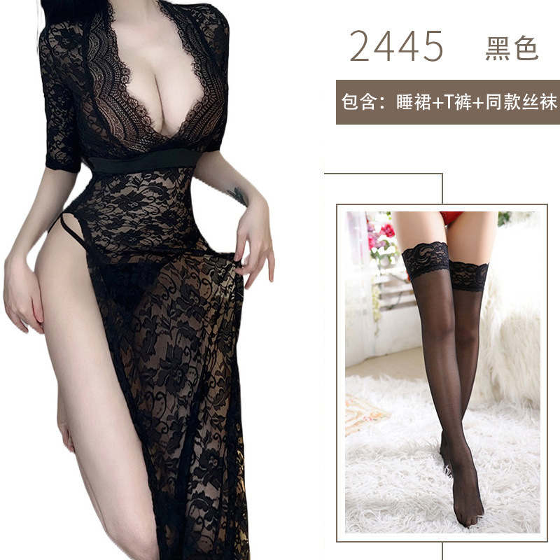 블랙 (잠옷 + 티셔츠 + 블랙 스타킹)