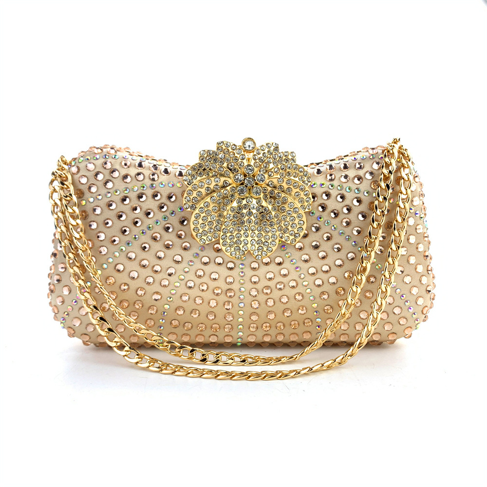 420g Weight Polyester Lining Material Lock clasp Closure Type Chain Strap Type Crossbody Bag, Evening Bag Bags Type Party Occasion Polyester Material Flower Pattern All Seasons Season Women's Gender Diamond Design Elegant Style Shell Shape Gold, Silver, Black Color Gold Silver Black Polyester Flower Shell Evening Bags 3