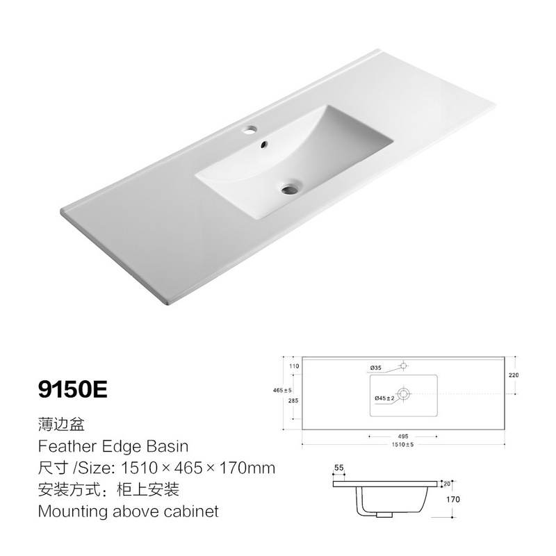 Customized one-piece ceramic thin-sided basin semi-embedded bathroom wash basin sink factory direct sale