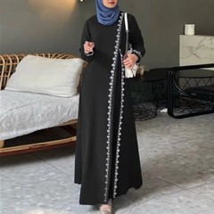 国境を越えた東南アジアマレーシアイスラム教徒の女性の無地長袖レースドレスファッショナブルなラウンドネック女性のローブ