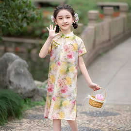 女童改良旗袍夏季儿童新中式连衣裙小女孩国风日常碎花裙演出服