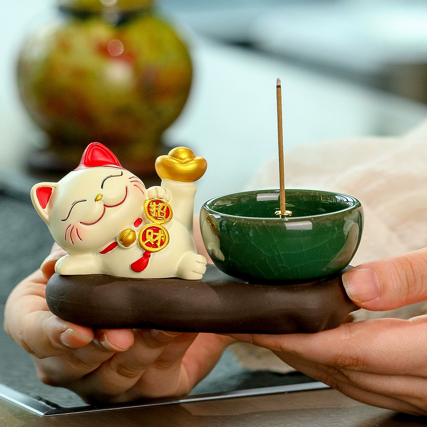 Китайские благовония, счастливый кот, кадильница дзен, тарелка для благовоний, кадильница из сандалового дерева, керамическая кадильница для дезодорации помещения