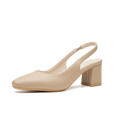 Baotou single shoes for women in summer new thick heel French small scented style one-strip mid-heel hollow Mary Zhen shoes