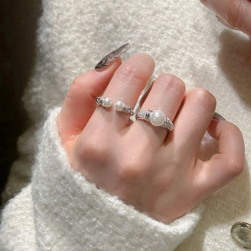 Vintage Diamond-Encrusted Pearl Ring for Women - Traditional Chinese Style, Versatile, Personality, Gray Pearl, Unique Design, Index Finger Ring