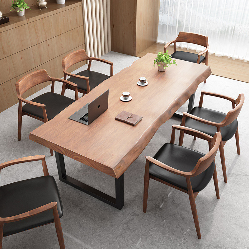 Loft Rectangular Office Desk Oversized Solid Wood Large Board Desk Simple Modern Business Multi-Person Negotiation Table and Chair Combination