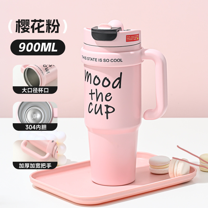 Taza de aislamiento térmico de acero inoxidable 316 de gran capacidad con mango, taza de paja de doble bebida conveniente, taza de agua de automóvil image 28