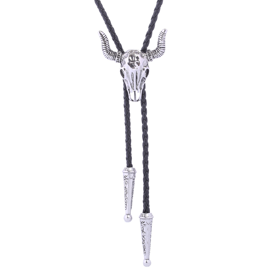 Nuovo accessorio Western con testa di lupo, catena per camicia, bolo, corda per il collo, collana in pelle e cravatta_voghion.com