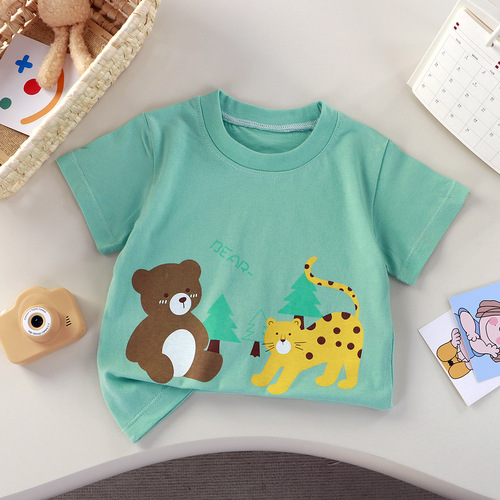 Summer New Children's T-shirt Short Sleeve Pure Cotton Half Sleeve Boys and Girls Children Single Piece Baby Sweatshirt Factory Wholesale
