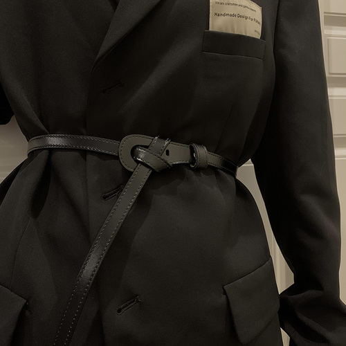 Seasonal style with dress, thin belt, women's knotted decorative suit, waisted, versatile coat, black small belt, trendy