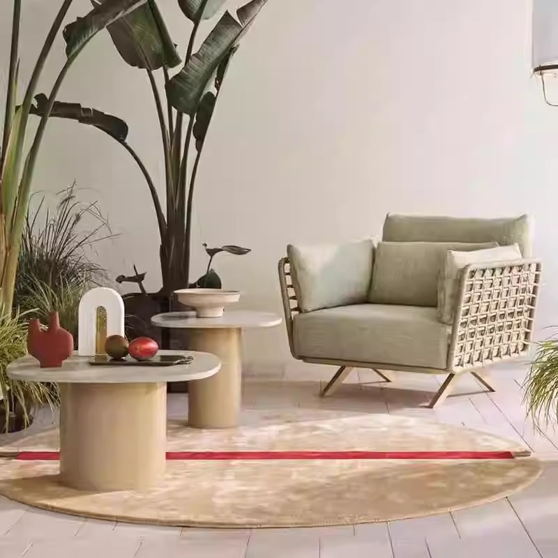 Sofá nórdico al aire libre, mesa de centro, patio al aire libre, jardín, impermeable, protector solar, cama de ratán, villa, muebles de ocio al aire libre