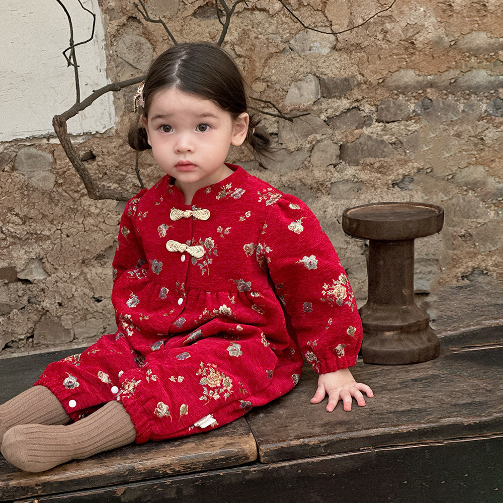 Ropa de Año Nuevo para niñas, ropa de una pieza, ropa de invierno para bebés, ropa de invierno para bebés y niños pequeños, ropa festiva de año nuevo