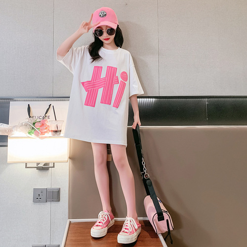 2024 spring and summer new fashion short-sleeved t-shirts for big children Korean version loose and versatile ins super hot tops for women