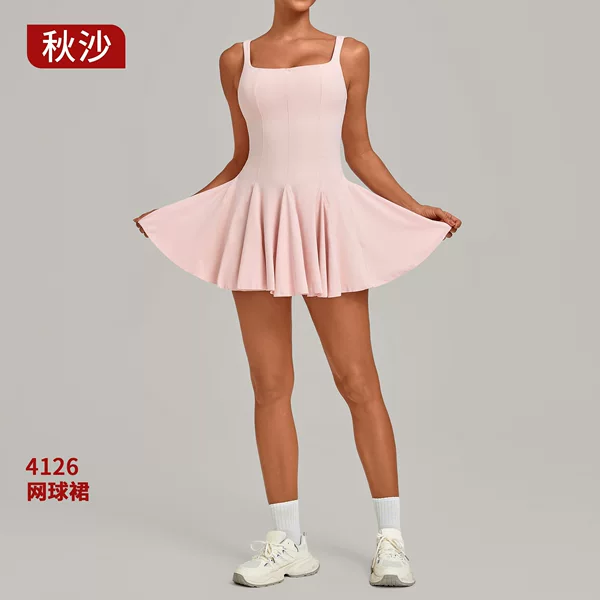 Qiu Sha High-Elasticity Beautiful Back Floral Tennis Dress Outdoor Sports Fitness Golf Yoga Dress 4126