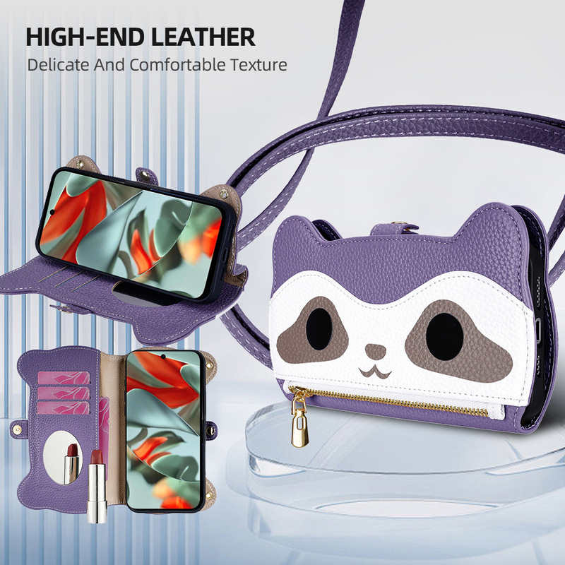 Suitable for Google Pixel10Pro XL Mobile Phone Leather Case Pixel8 Raccoon Stand Wallet Cover 7 Flip Cover Protective Case