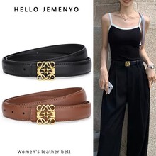 跨境新款女士牛皮皮带复古镂空平滑扣百搭高级感女牛仔裤批发